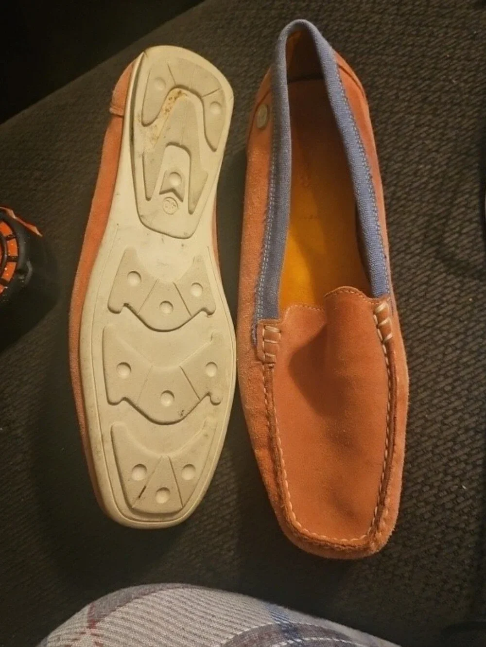 Unisex Suede Slip-On Loafers in Rust with Navy Trim 40- 9.5 Wm, 7 M